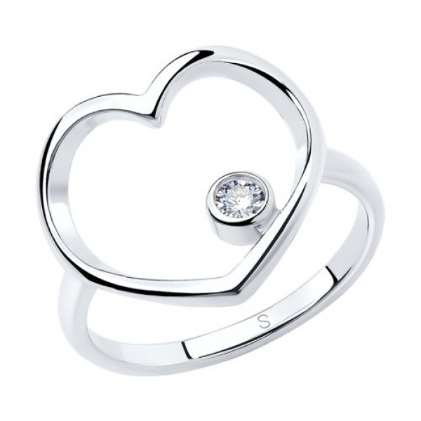 Кольцо из серебра "Сердце" с фианитом