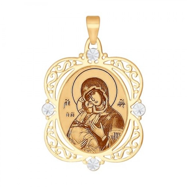 Иконка из золота с алмазной гранью и лазерной обработкой "Божья Мать Владимирская"