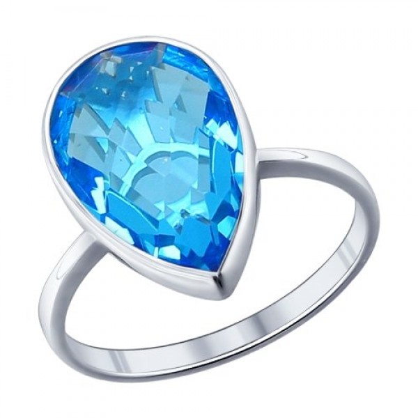 Кольцо из серебра с голубой стеклянной вставкой