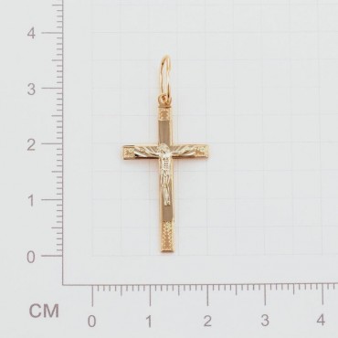 Крест из золота с гравировкой с фианитом