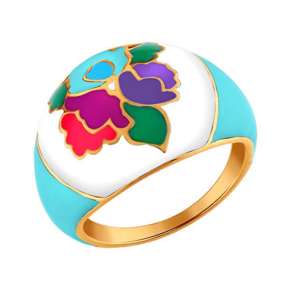 Кольцо из золочёного серебра с разноцветной эмалью