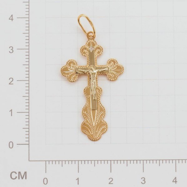 Крест из золота с гравировкой с фианитом
