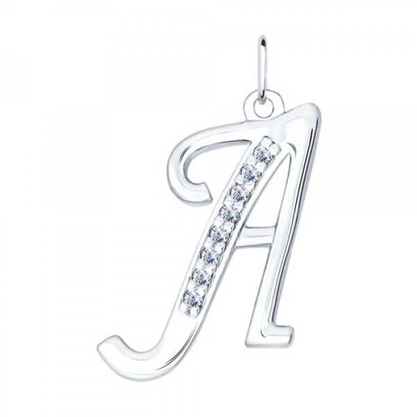 Подвеска из серебра буква "А" с фианитами